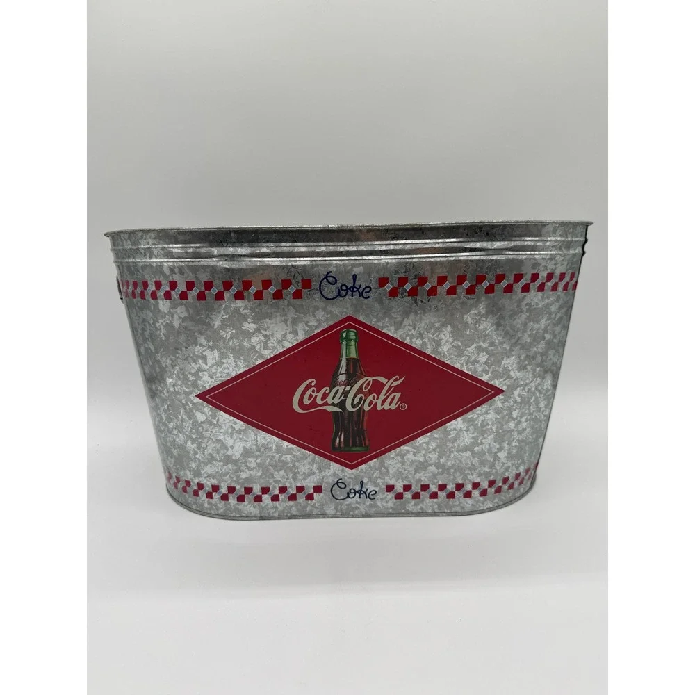 Coca-Cola Galvanized Metal Party Tub Coke Bottle Logo Oval Beverage Ice Bin